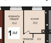 1-комн, 35 кв м, этаж 1/8 Богданихское сельское поселение