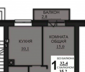 1-комн, 35 кв м, этаж 2/8 деревня Дерябиха, 83