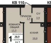 1-комн, 33 кв м, этаж 6/8 деревня Дерябиха, 83